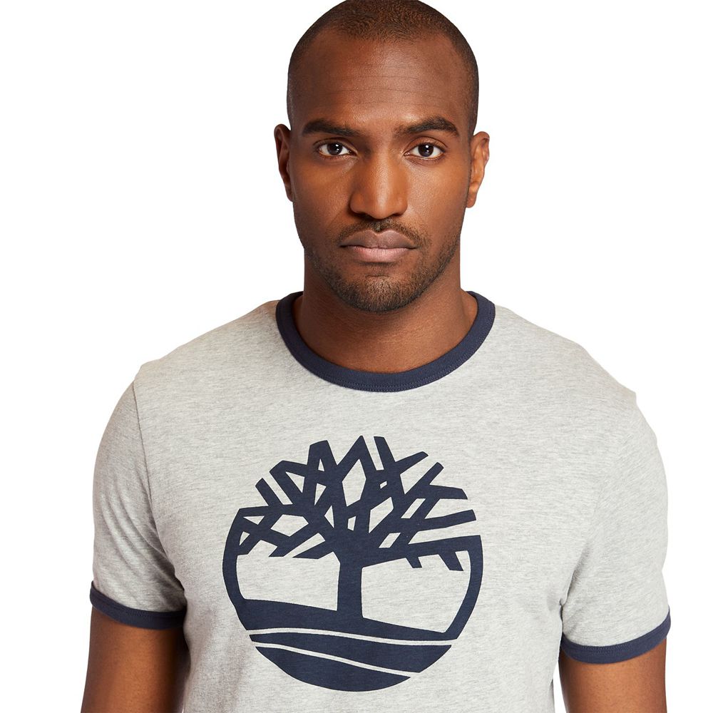 Timberland Mens T-Shirts Tree Logo Ringer - Grey - India FT1632584